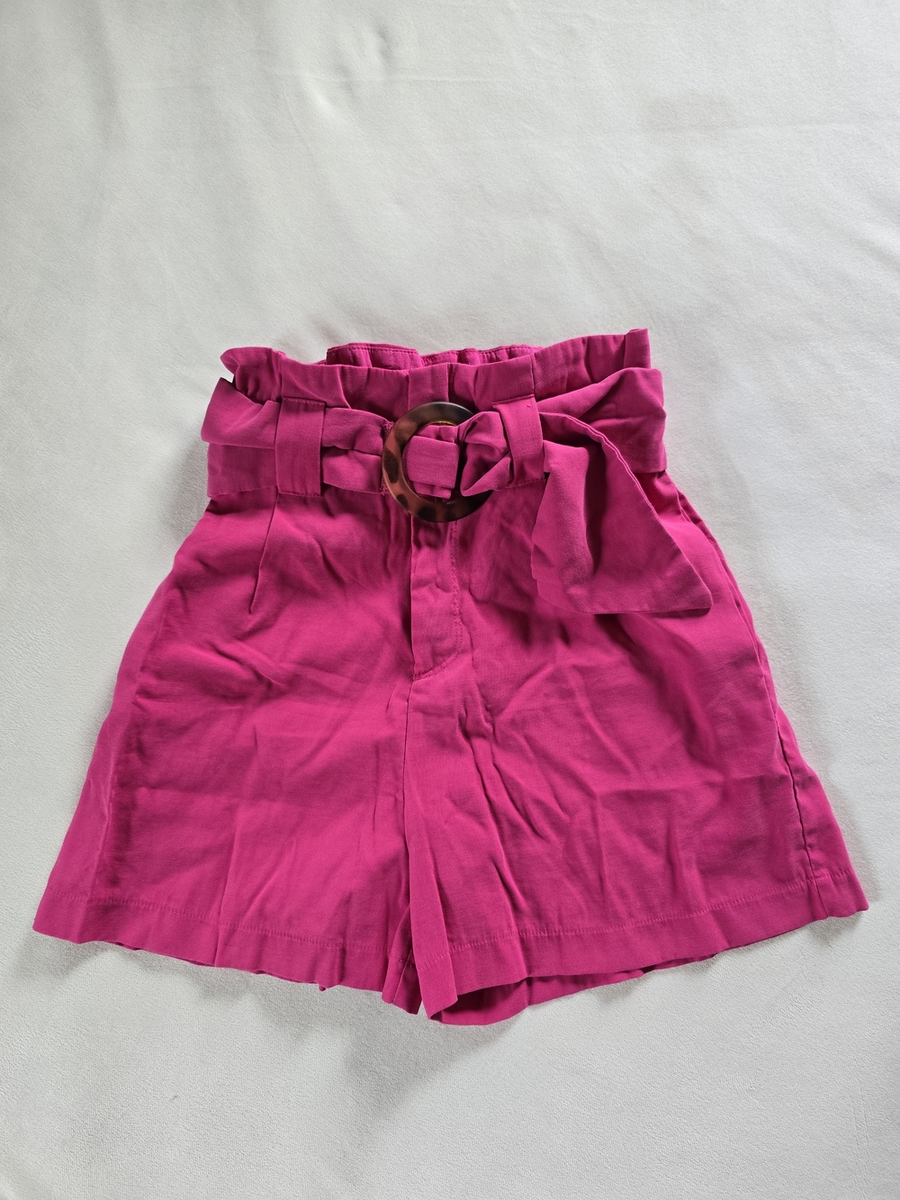 stradivarius▪️Hot Pink Paperbag High Waisted Shorts with Tortoiseshell Belt